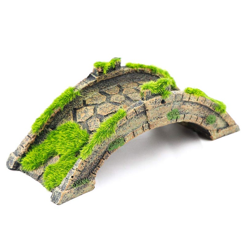 AQUA KT Fish Tank Decor Arch-Bridge Drawbridge with Grass for Aquarium Landscaping Decoration - Image 1